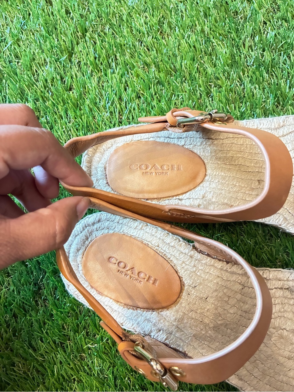 Coach Reena Blue Stripe Espadrille Sandals Leather Size 11 Coastal resortwear - Picture 4 of 9